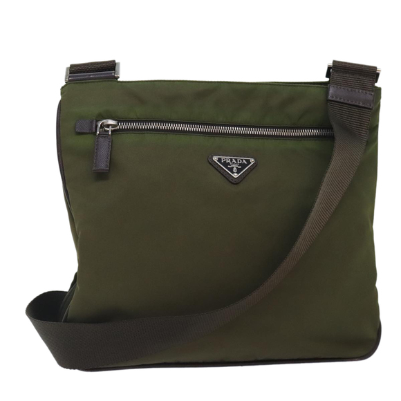 PRADA Shoulder Bag Nylon Khaki Silver Auth yk15095 - Picture 1 of 16